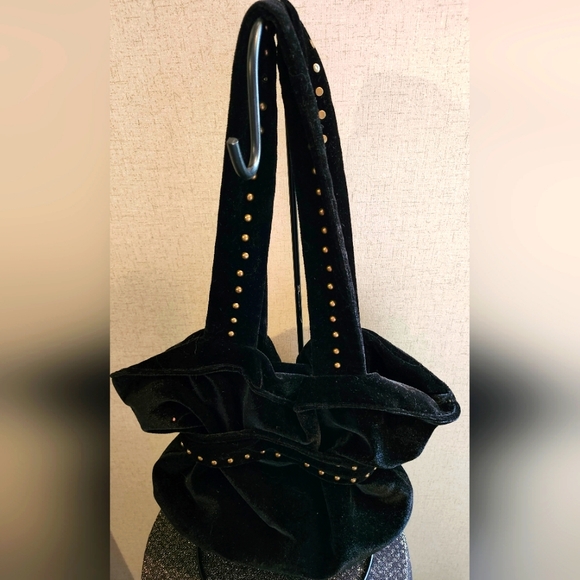 Diane Gail black studded velvet shoulder bag EUC - Picture 5 of 7